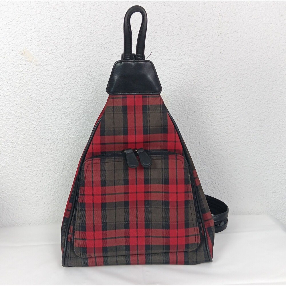 Villager by Liz Claiborne Vintage 90s Y2K Red Tartan Plaid Multiway Backpack